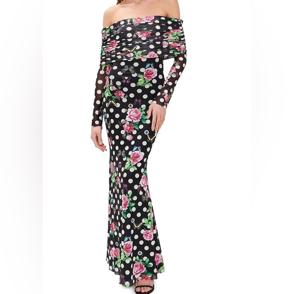 AFRM Women's (XL)Thelma Maxi Dress - Black Floral Polka Dot Long Sleeve -NWT